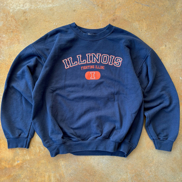 University of Illinois Fighting Illini Center Logo Crewneck Sweatshirt 00's - L