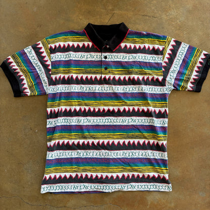 Greg Norman Aztec Abstract Colorful Polo Shirt 90's - XL