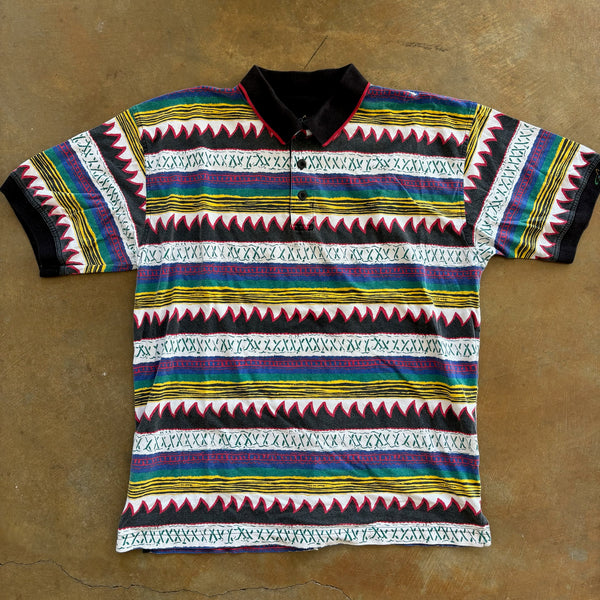 Greg Norman Aztec Abstract Colorful Polo Shirt 90's - XL