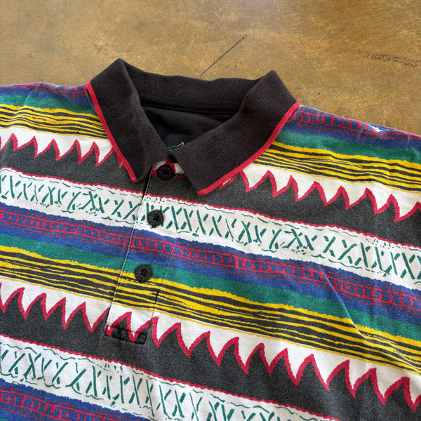Greg Norman Aztec Abstract Colorful Polo Shirt 90's - XL hover