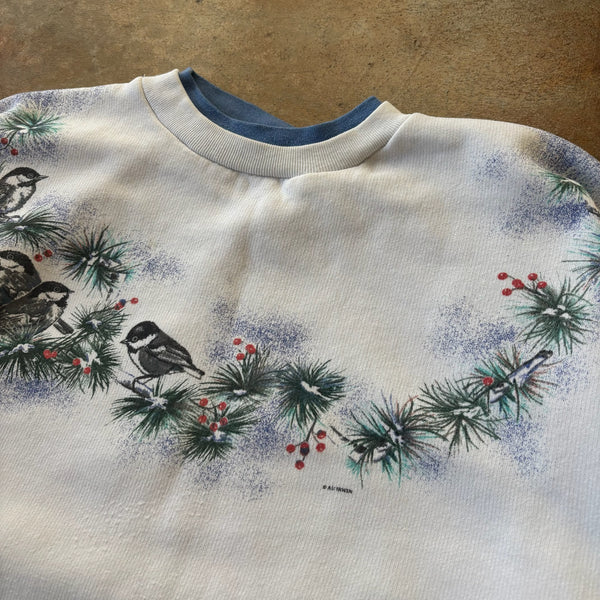 Art Unlimited Bird Scenery Nature Graphic Double Collar Sweater Sweatshirt Pockets 90's - XL hover