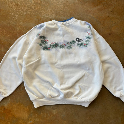 Art Unlimited Bird Scenery Nature Graphic Double Collar Sweater Sweatshirt Pockets 90's - XL