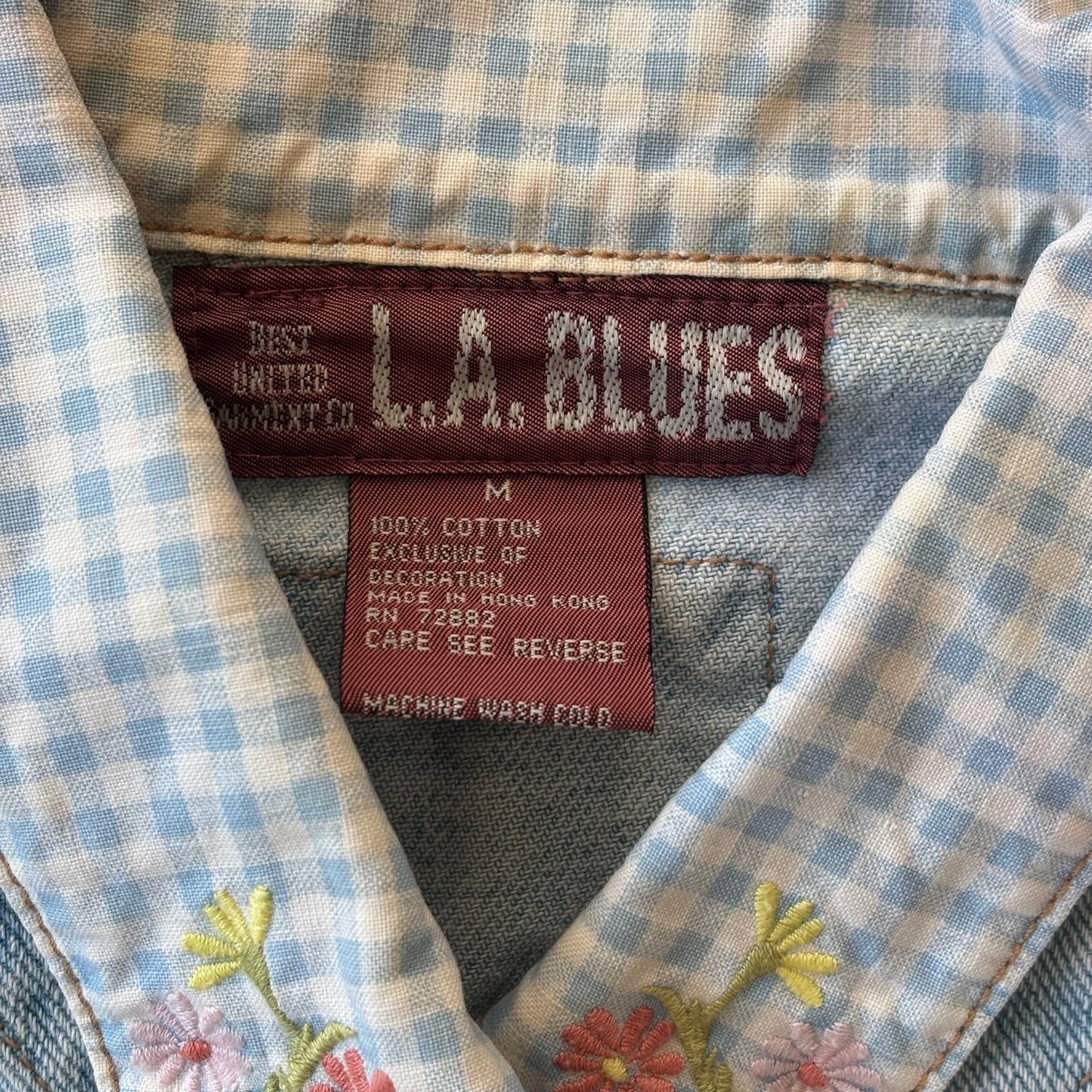 Denim L.A. Blues Vest Shirt Jean Floral Collar Cottagecore Boho 90's - Women's M