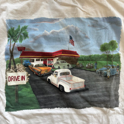 In N' Out Graphic Classic Car Drive In Tee Hanes Beefy Shirt 90's - 2XL