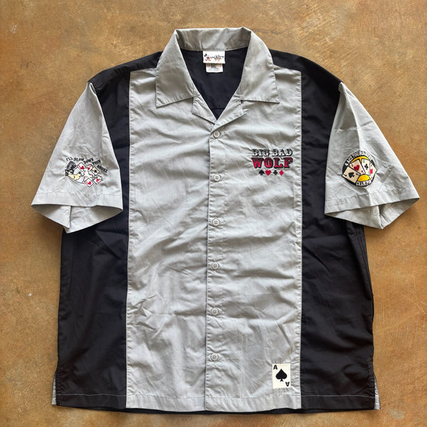 Walt Disney World Big Bad Wolf Texas Hold'em Poker Patch Button Up Shirt 90's - L