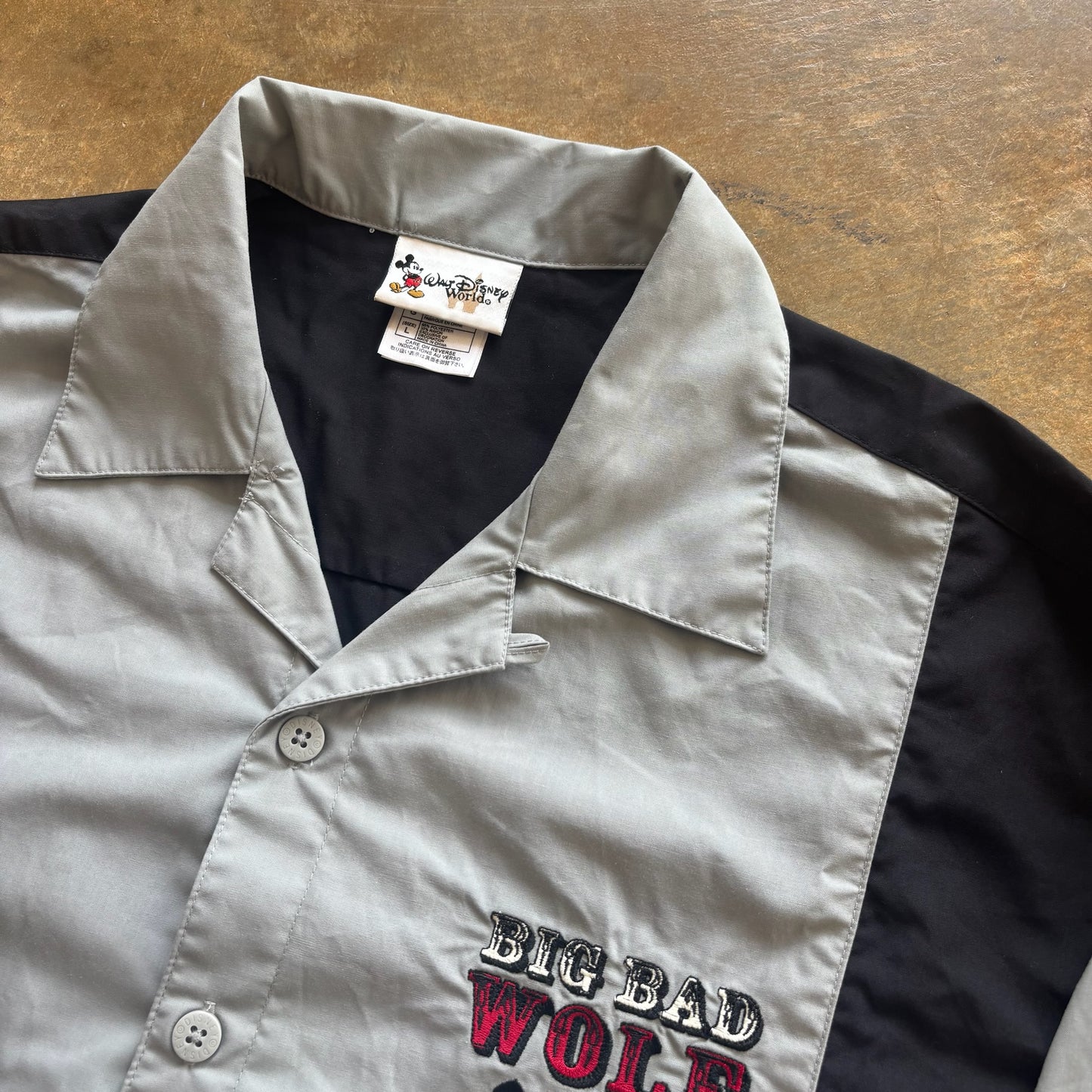 Walt Disney World Big Bad Wolf Texas Hold'em Poker Patch Button Up Shirt 90's - L