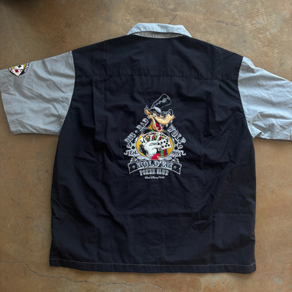 Walt Disney World Big Bad Wolf Texas Hold'em Poker Patch Button Up Shirt 90's - L