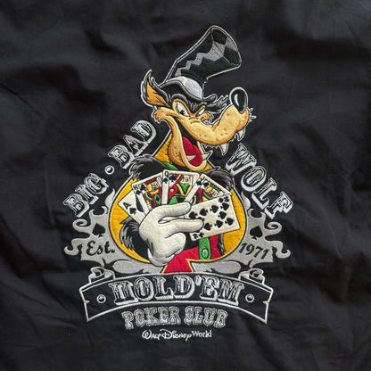 Walt Disney World Big Bad Wolf Texas Hold'em Poker Patch Button Up Shirt 90's - L