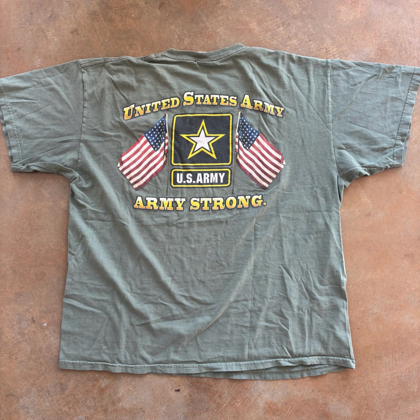United States Army Strong Double Sided Graphic Olive Green Shirt 00's - XL