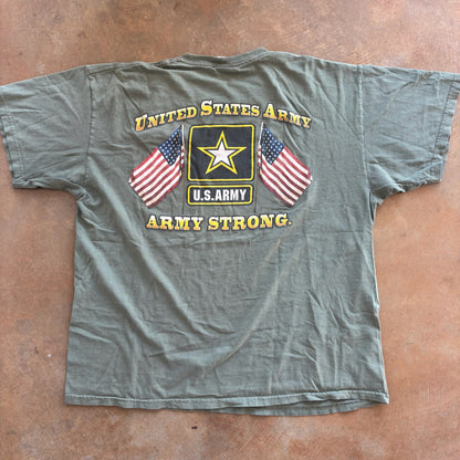 United States Army Strong Double Sided Graphic Olive Green Shirt 00's - XL