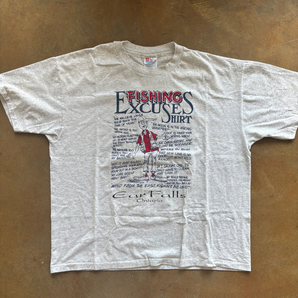 Fishing Excuses Fisherman Shirt Ontario Canada Graphic Funny Humor Shirt 90's - XL