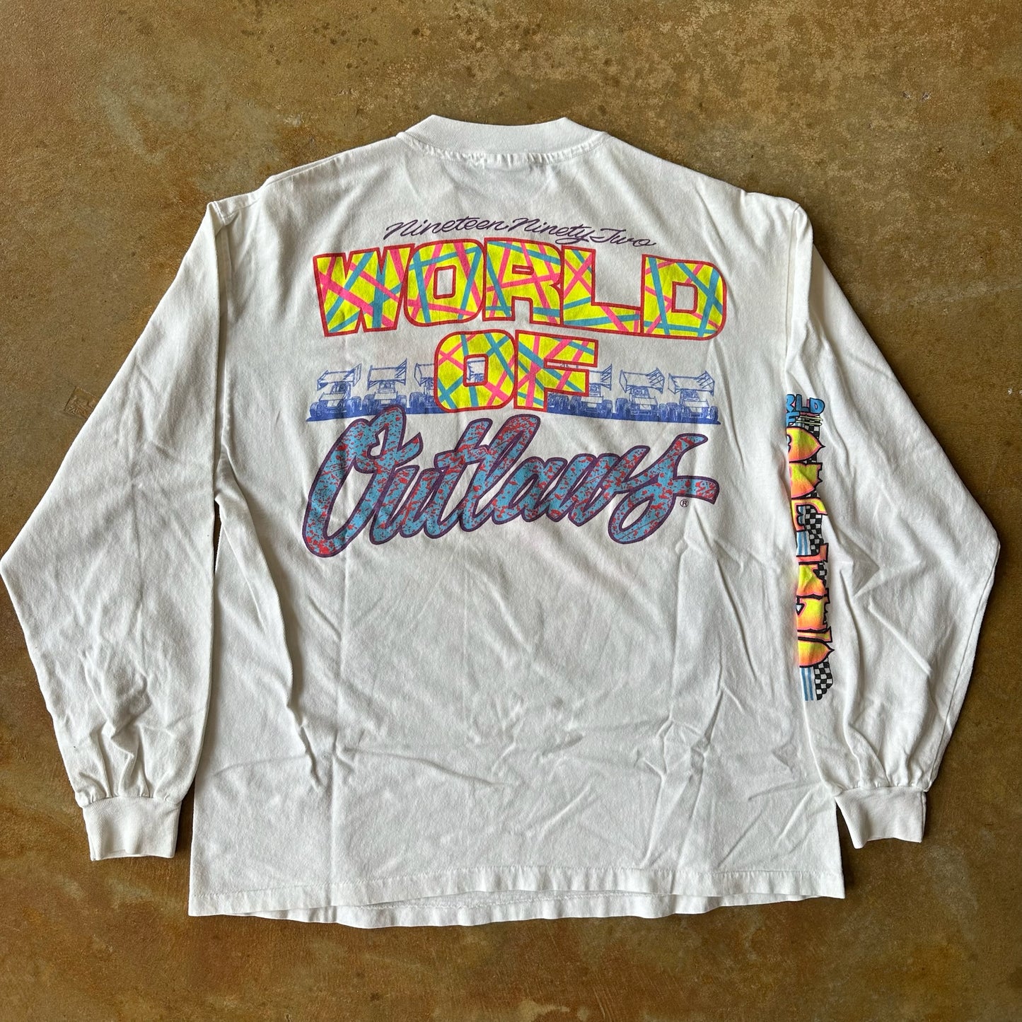 World of Outlaws Racing 1992 Double Sided White Shirt 90's - L