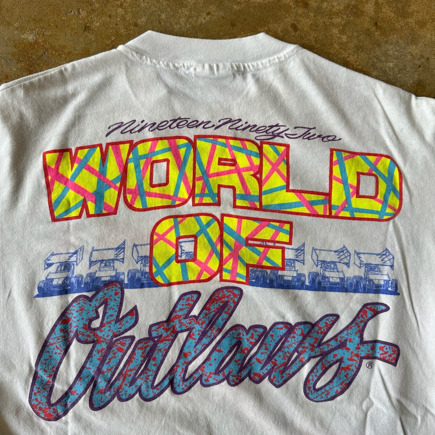 World of Outlaws Racing 1992 Double Sided White Shirt 90's - L