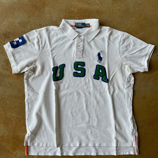 Polo Ralph Lauren USA Spellout Big Pony Polo Rugby Shirt 90's - XL