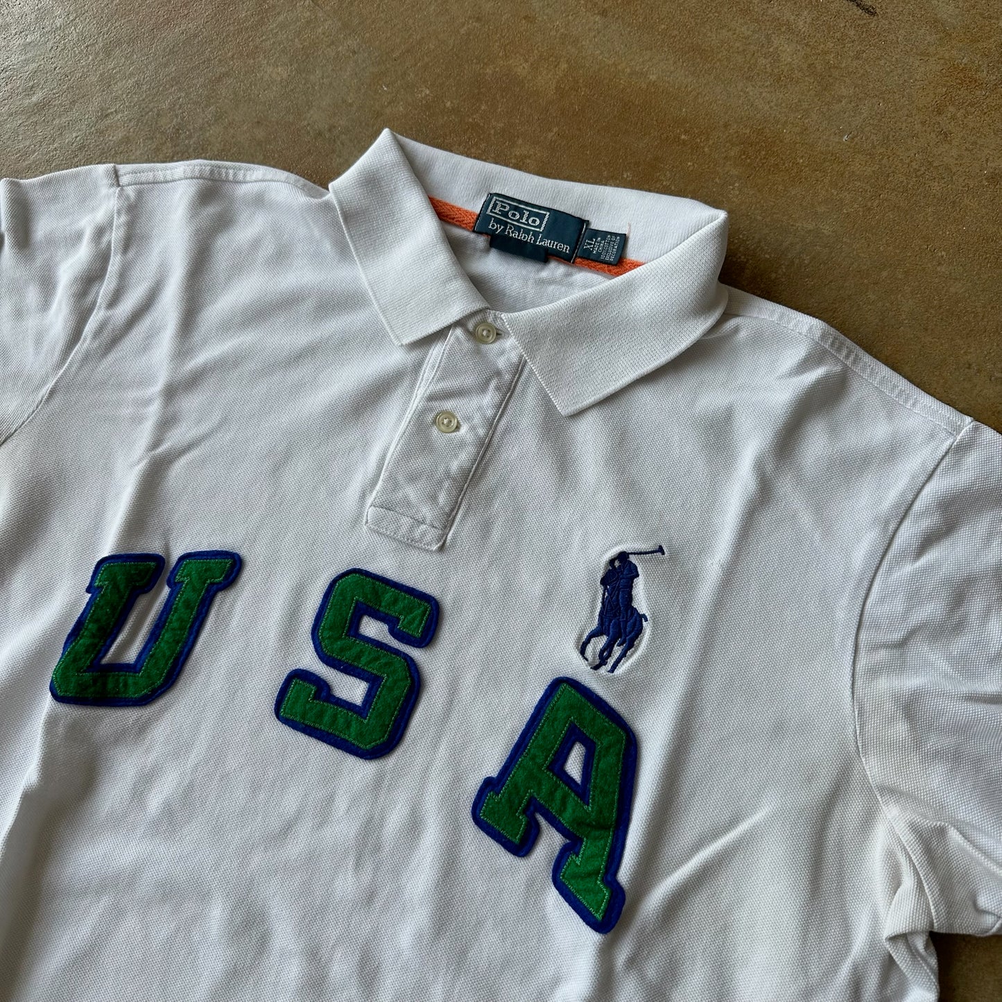 Polo Ralph Lauren USA Spellout Big Pony Polo Rugby Shirt 90's - XL