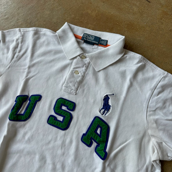 Polo Ralph Lauren USA Spellout Big Pony Polo Rugby Shirt 90's - XL hover