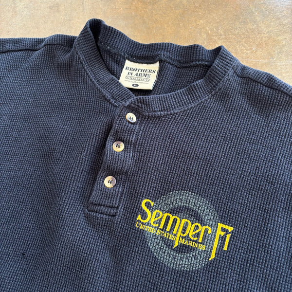 Semper Fi Thermal Long Sleeve Henley Style Shirt Double Sided Graphic 90's - XL hover
