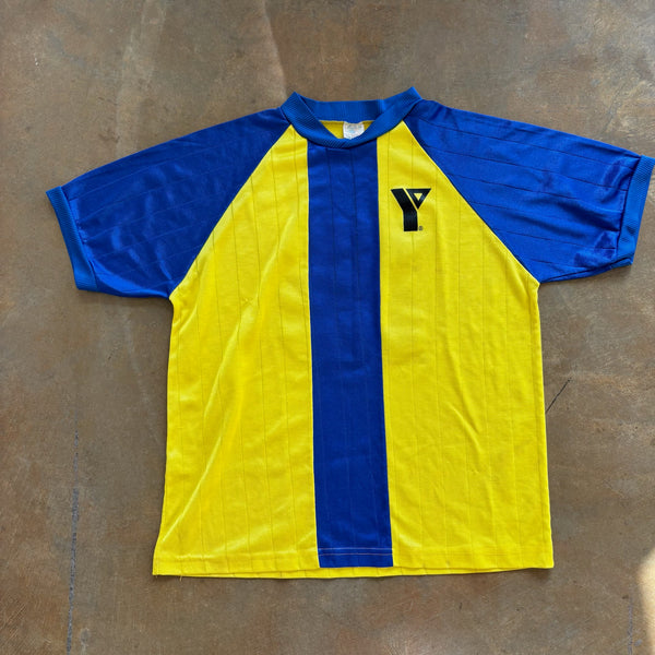 YMCA Soccer Jersey Striped Yellow Blue #15 80's - S