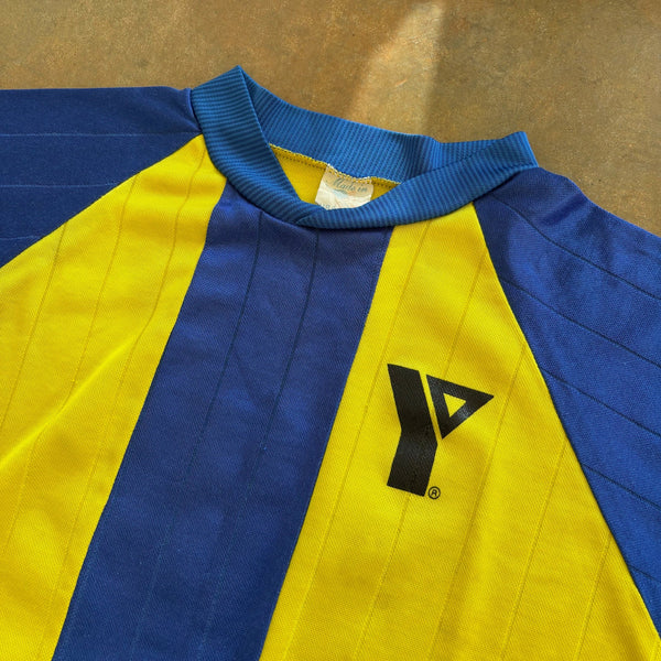 YMCA Soccer Jersey Striped Yellow Blue #15 80's - S hover