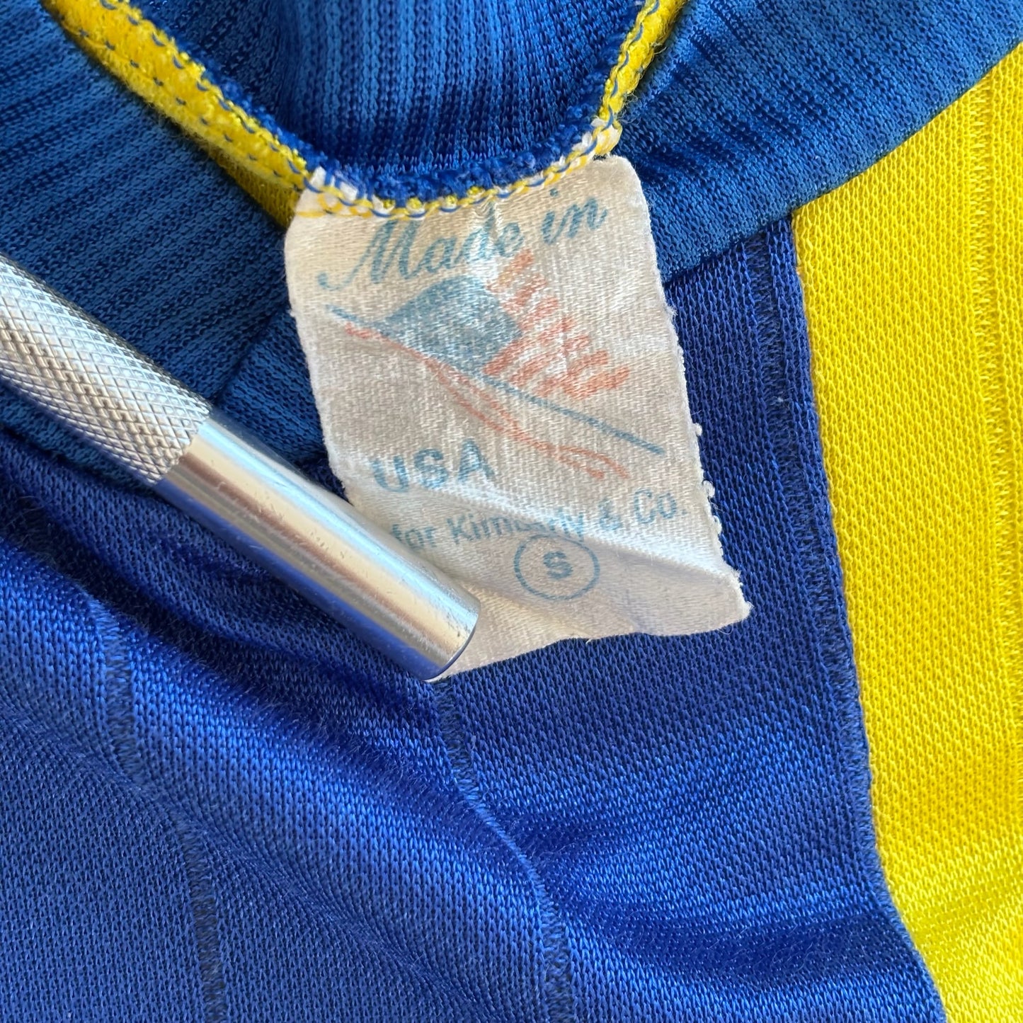 YMCA Soccer Jersey Striped Yellow Blue #15 80's - S