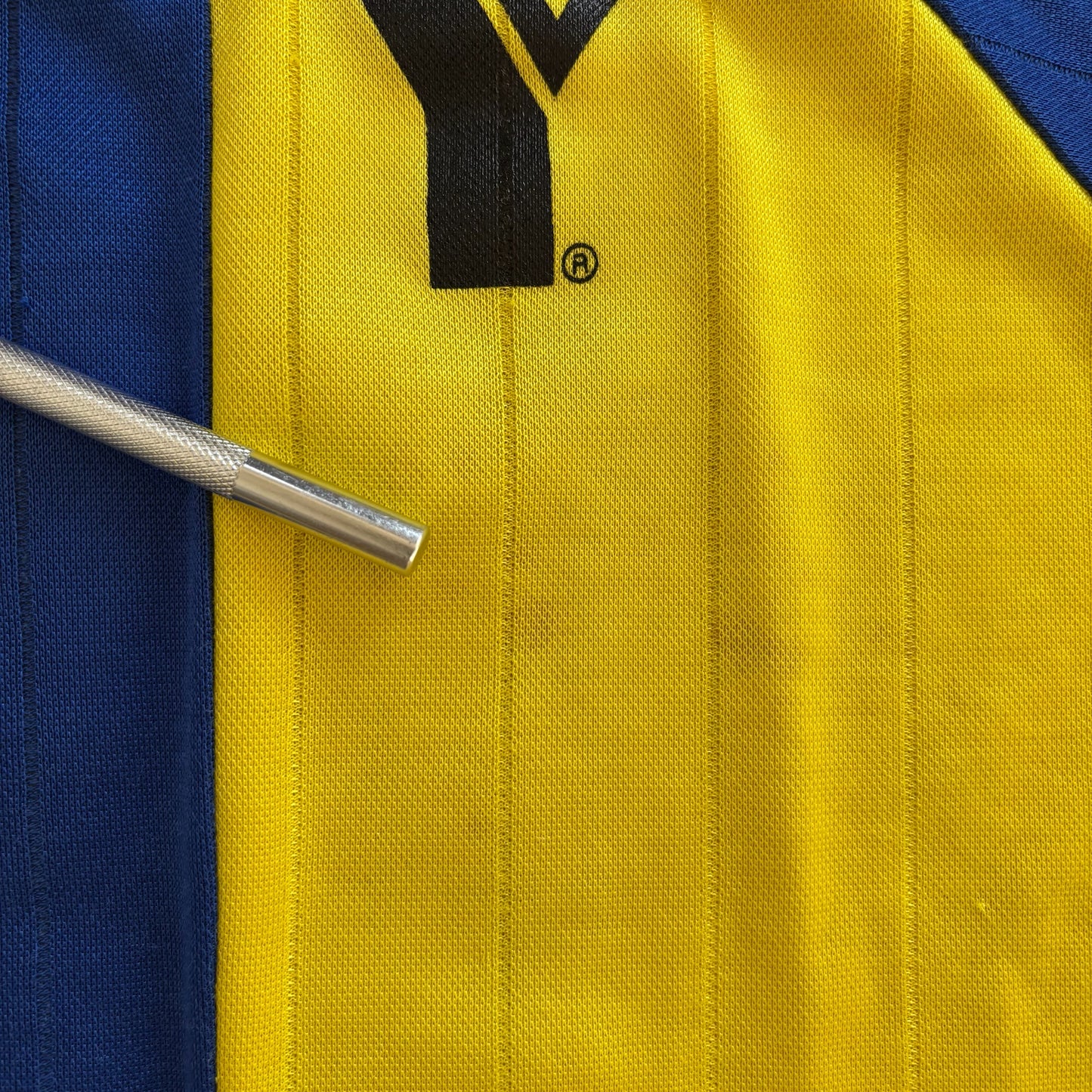 YMCA Soccer Jersey Striped Yellow Blue #15 80's - S
