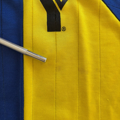 YMCA Soccer Jersey Striped Yellow Blue #15 80's - S