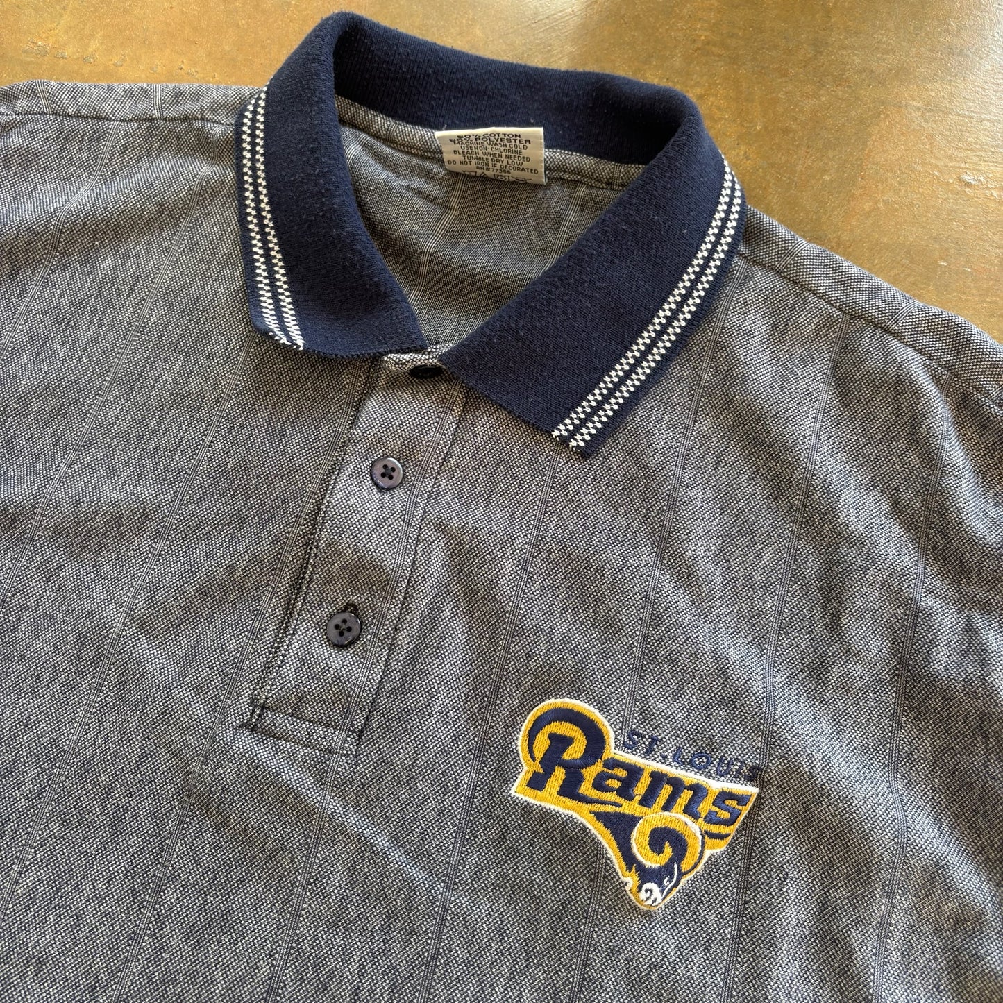 St. Louis Rams Embroidered Cuff Short Sleeve Polo Shirt 90's - L