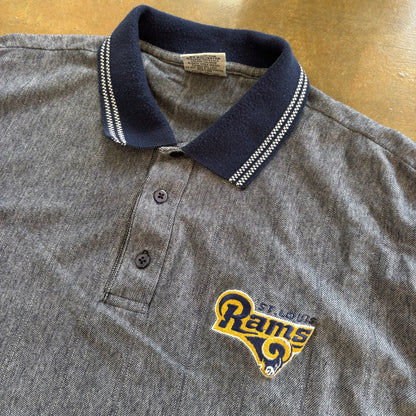 St. Louis Rams Embroidered Cuff Short Sleeve Polo Shirt 90's - L