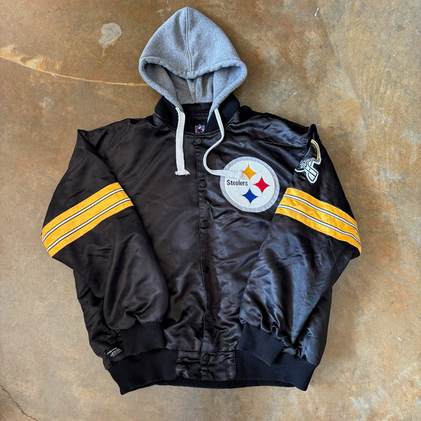 Pittsburgh Steelers Snap Button Hooded Jacket Embroidered 00's - 3XL