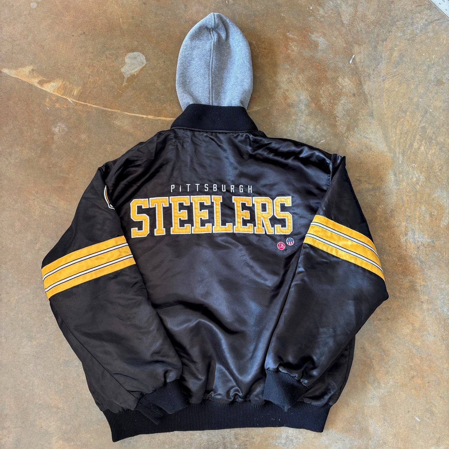 Pittsburgh Steelers Snap Button Hooded Jacket Embroidered 00's - 3XL