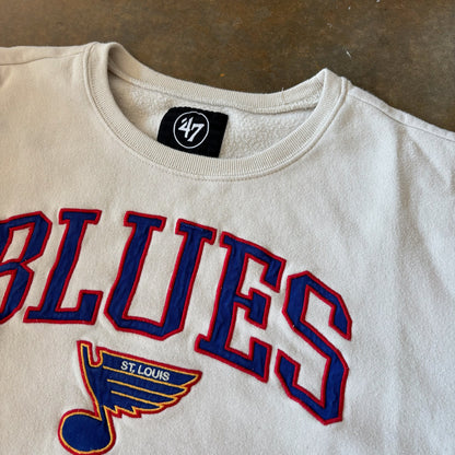 St. Louis Blues Embroidered Spellout Center Logo Sweatshirt Crewneck '47 00's - XL