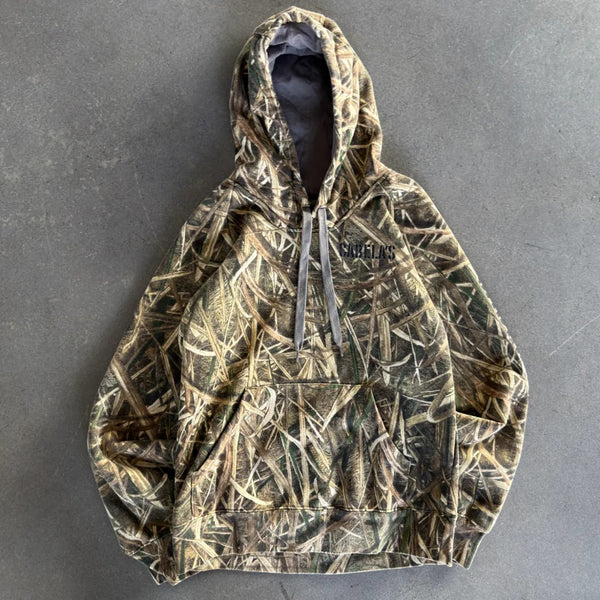 Cabelas Camo Spellout Hoodie Faded Hoodie Graphic 00's - Womens S