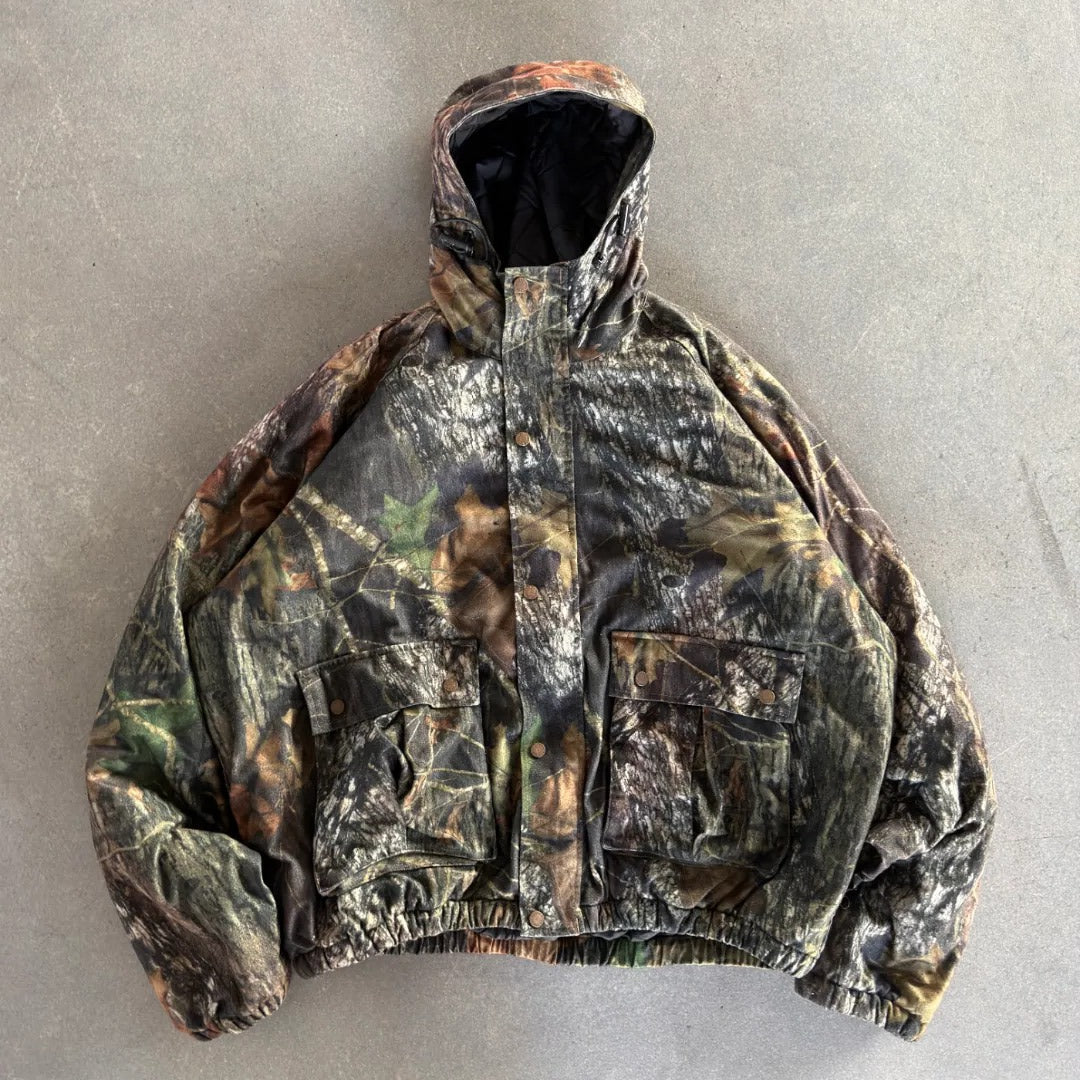 Camo Hooded Snap Button Zip Insulated Jacket 90's - 2XL