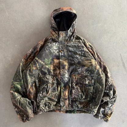 Camo Hooded Snap Button Zip Insulated Jacket 90's - 2XL