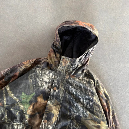 Camo Hooded Snap Button Zip Insulated Jacket 90's - 2XL