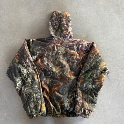 Camo Hooded Snap Button Zip Insulated Jacket 90's - 2XL