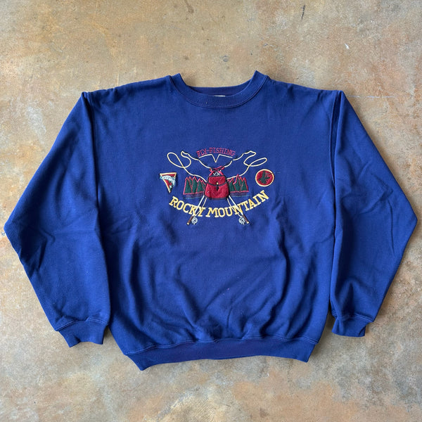 Fly Fishing Rocky Mountains Embroidered Crewneck 90's - M
