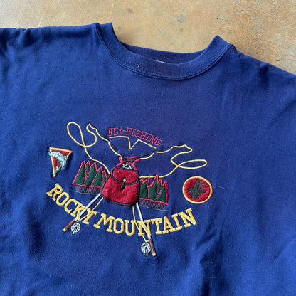 Fly Fishing Rocky Mountains Embroidered Crewneck 90's - M