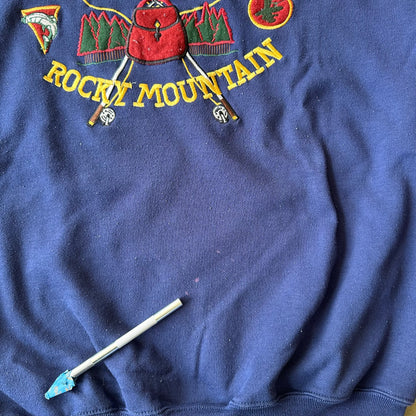 Fly Fishing Rocky Mountains Embroidered Crewneck 90's - M