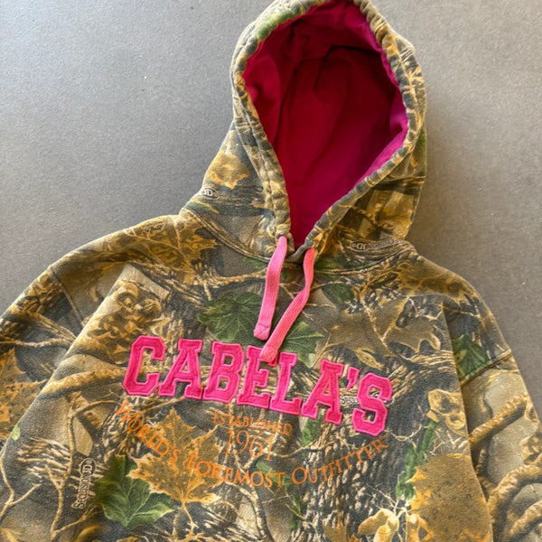 Cabelas Camo Heavyweight Hoodie Pink Spellout 00's - Womens M hover