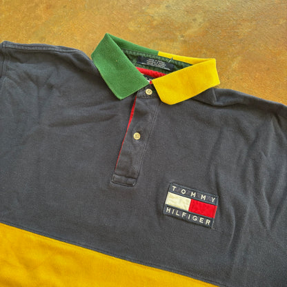 Tommy Hilfiger Colorblock Big Flag Logo Polo Shirt 90's - L