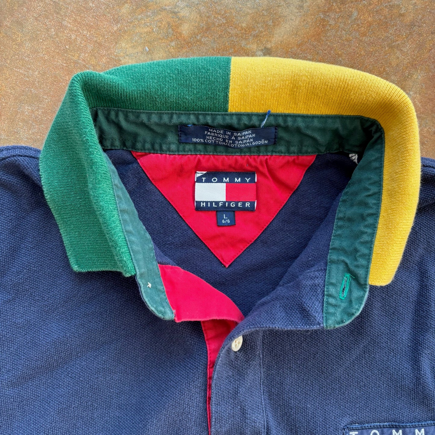Tommy Hilfiger Colorblock Big Flag Logo Polo Shirt 90's - L
