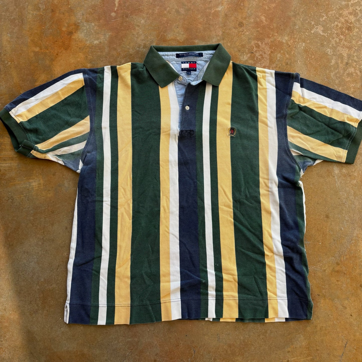 Tommy Hilfiger Colorful Striped Polo Shirt Crest Logo 90's - L