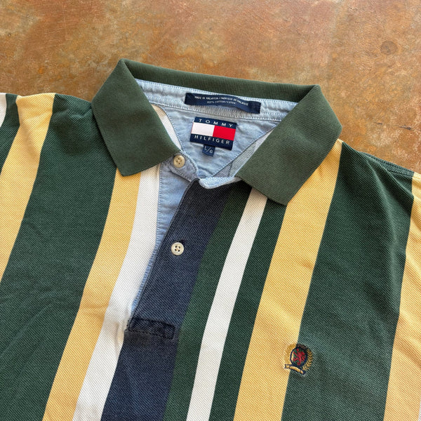 Tommy Hilfiger Colorful Striped Polo Shirt Crest Logo 90's - L hover