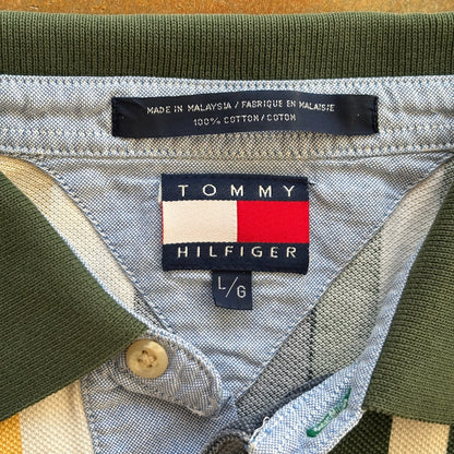 Tommy Hilfiger Colorful Striped Polo Shirt Crest Logo 90's - L