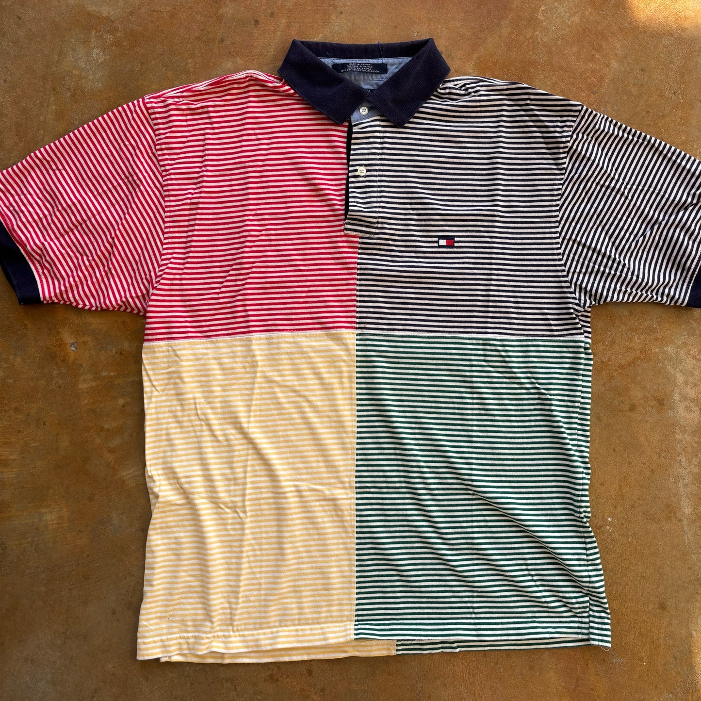 Tommy Hilfiger Colorblock Striped Polo Shirt Abstract 90's - L