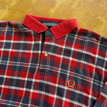 Tommy Hilfiger Long Sleeve Plaid Crest Logo Rugby Style Shirt 90's - S