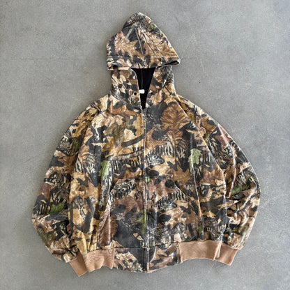 Camo Hooded Zip Up Jacket Mossy Oak Forest Floor 80's - XL