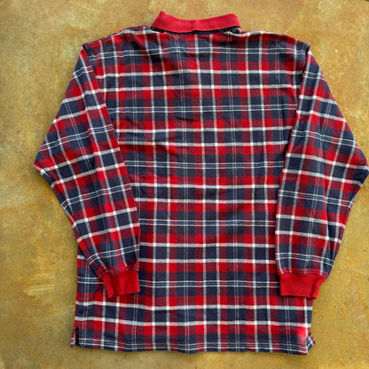 Tommy Hilfiger Long Sleeve Plaid Crest Logo Rugby Style Shirt 90's - S