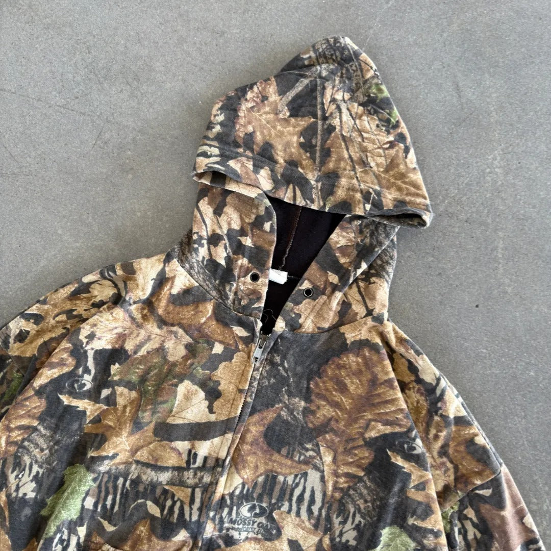 Camo Hooded Zip Up Jacket Mossy Oak Forest Floor 80's - XL